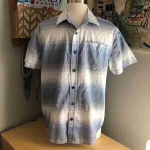Prana Blue & White Ombre Stripe Short Sleeve Shirt Men's size S